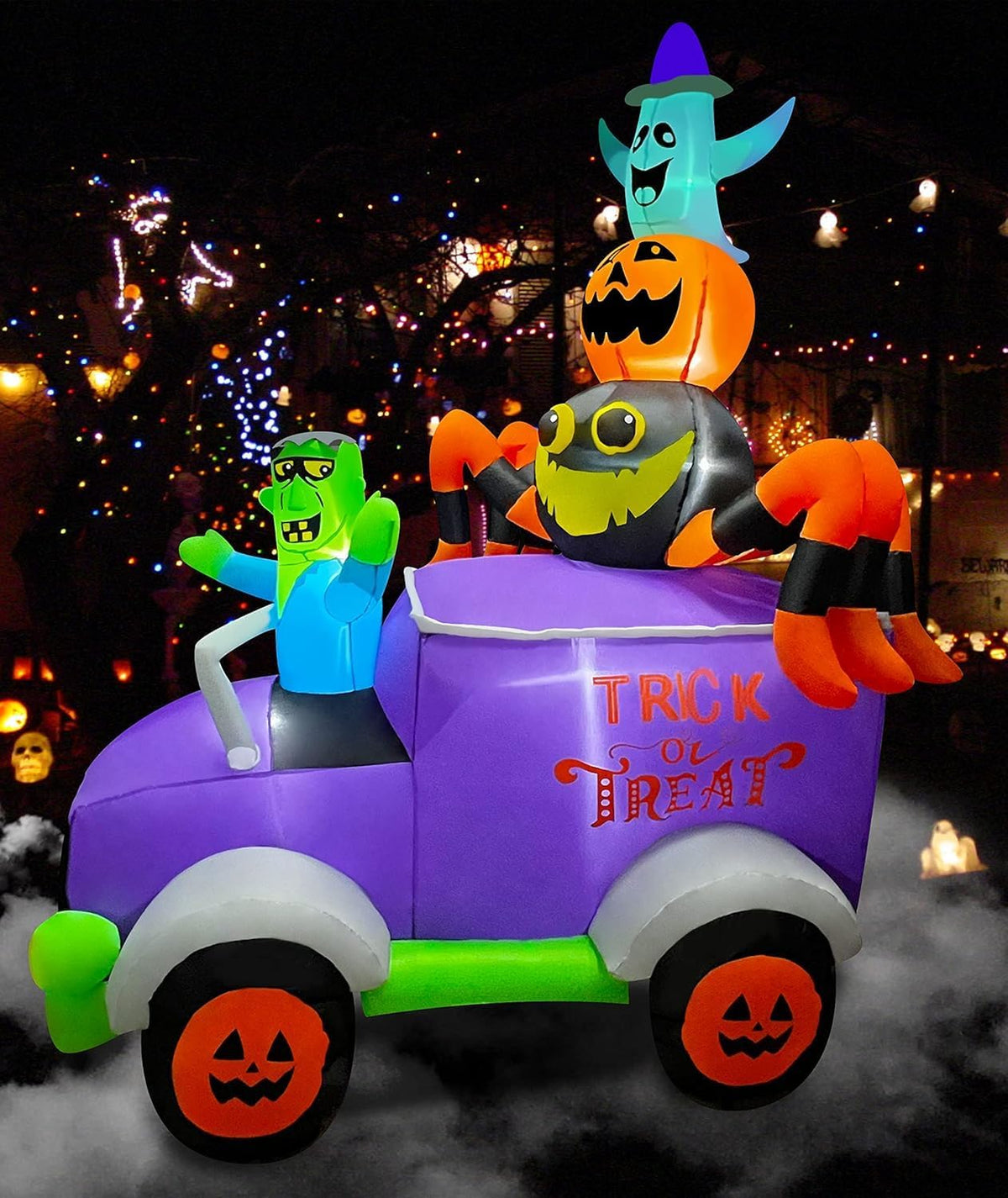 Halloween Inflatable Frankenstein in Car | 8FT Outdoor Yard Decoration with Lights