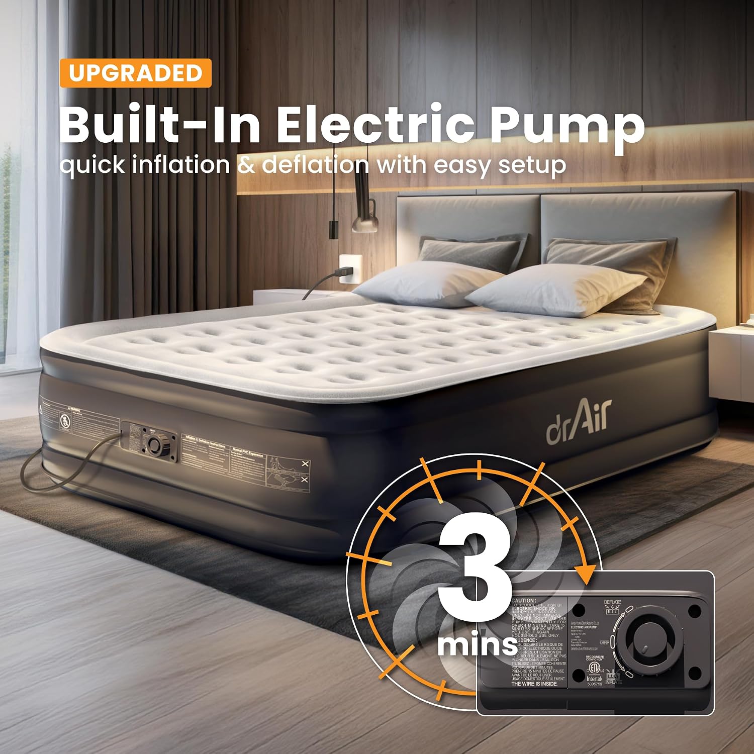 Queen Air Mattress with Built-in Pump – 18 Inch Raised Blow Up Bed