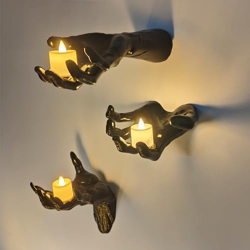 3-piece creepy hands with candles Halloween wall decor set