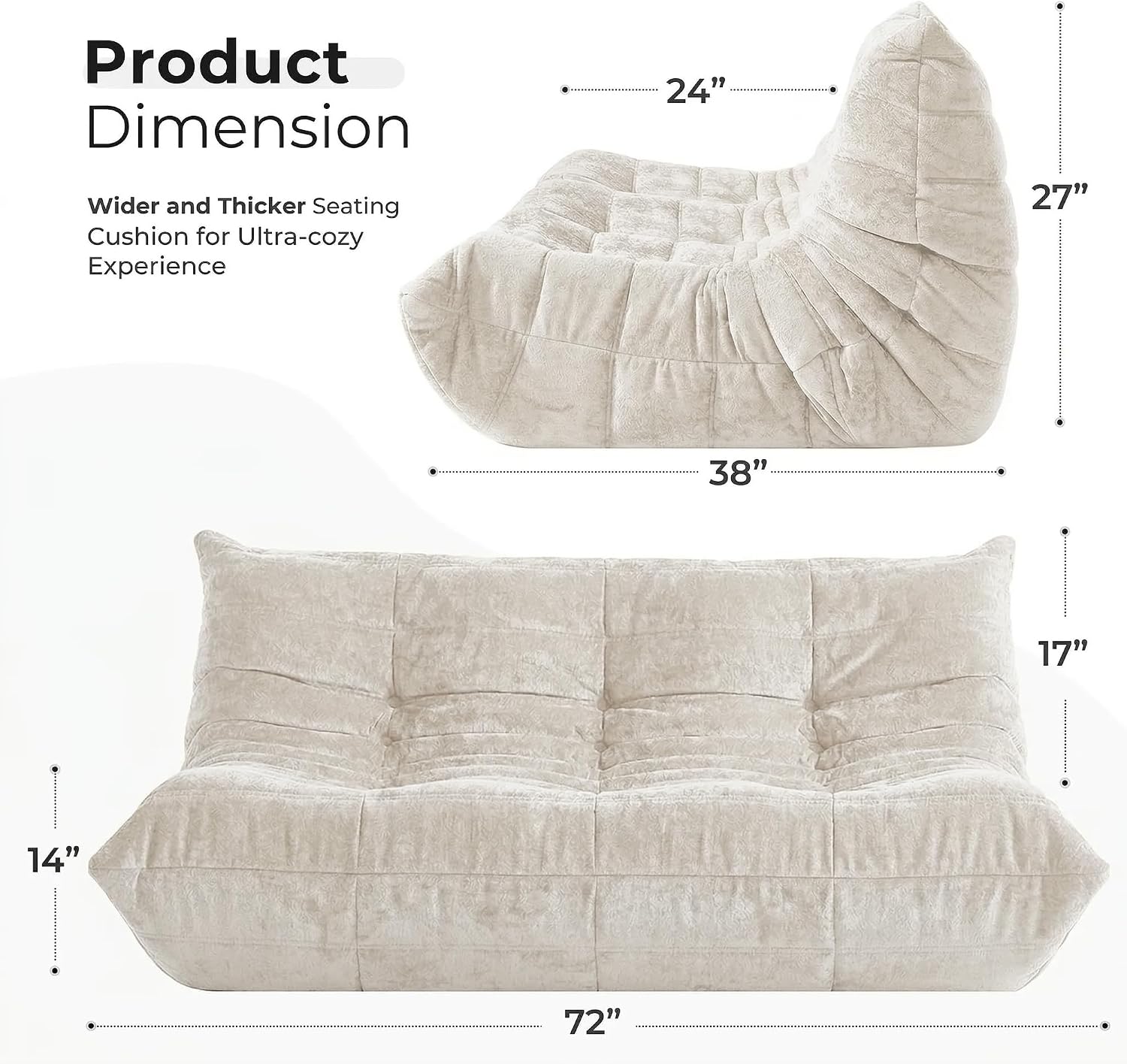 3 Seater Foam Bean Bag Sofa – Velvet Lazy Chair, No Assembly