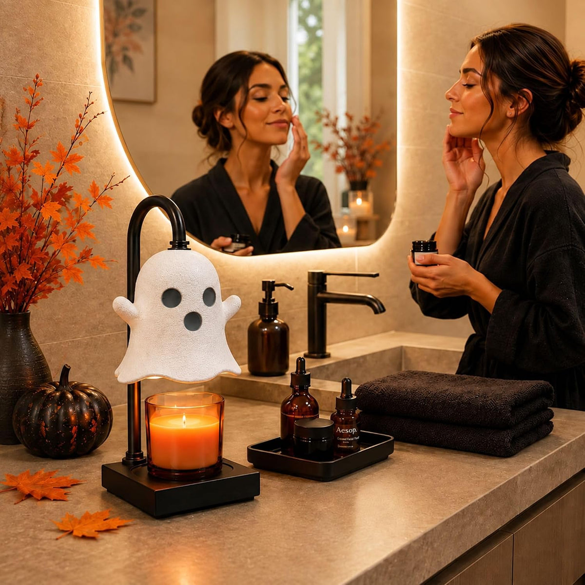 Ghost Candle Warmer Lamp with Timer & Dimmer – Cute Halloween Decor