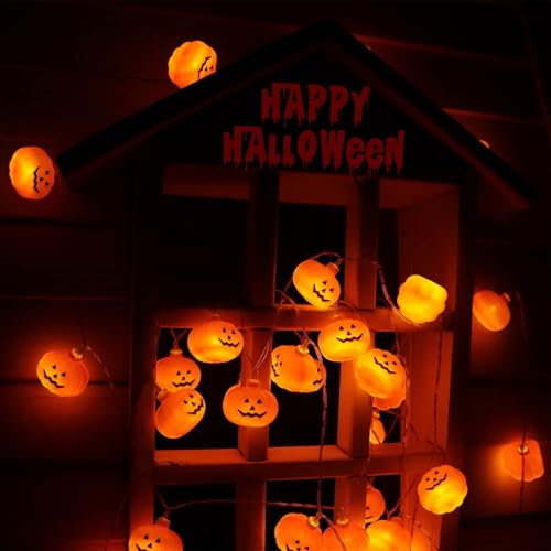 Pumpkin String Lights – 20 LED, Waterproof, Battery Operated Halloween Decor