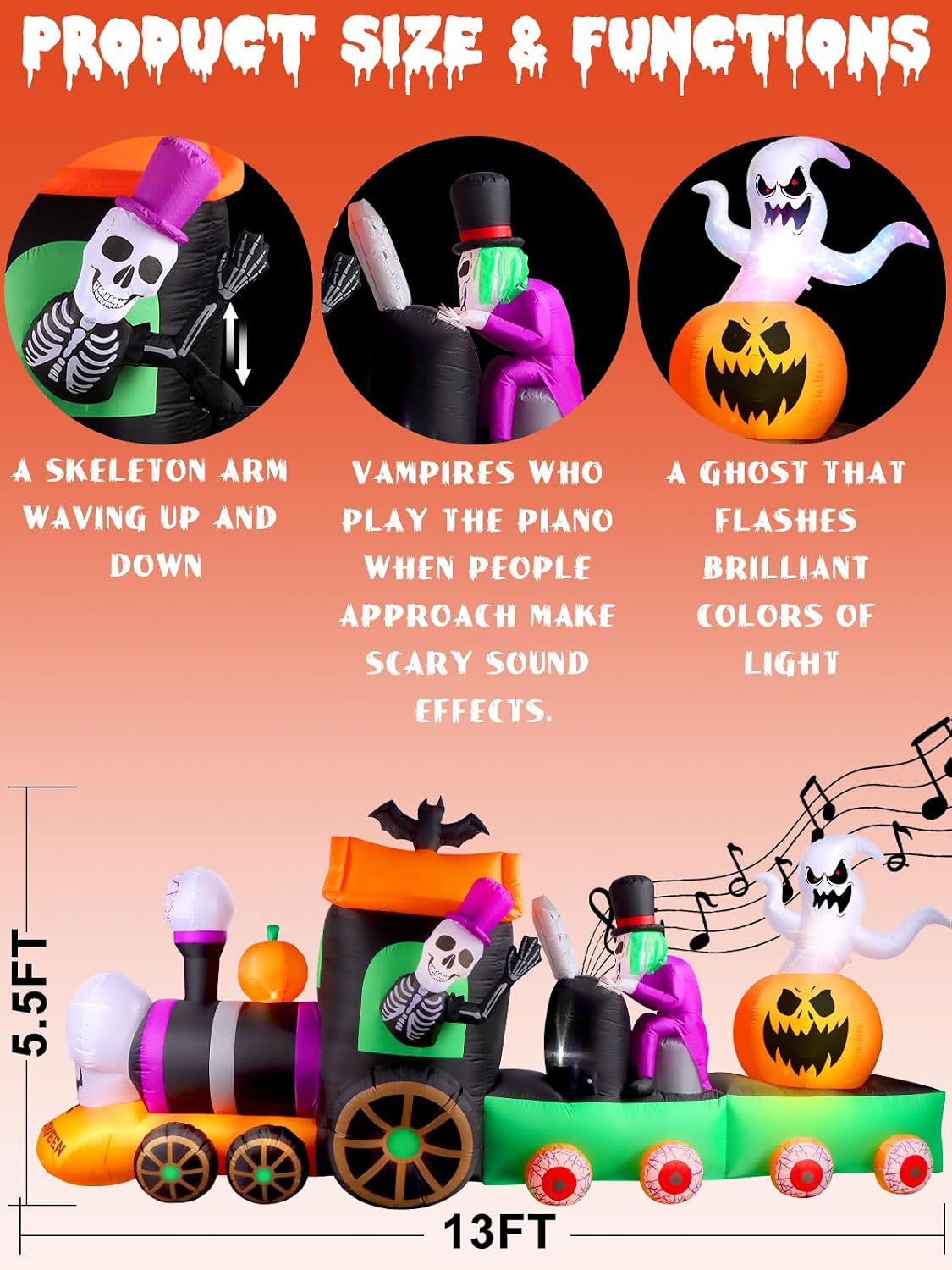13FT Halloween Inflatable Train | Outdoor Yard Decoration with LED Lights & Sound