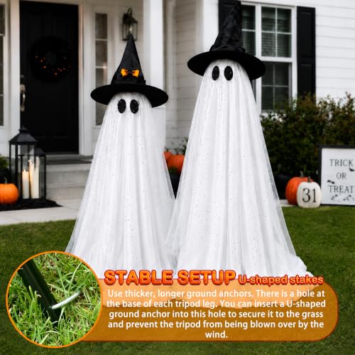 59 Inch Outdoor Halloween Ghost Decorations, Set of 2 with String Lights