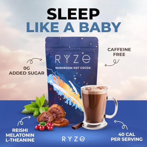 Mushroom Hot Cocoa with Melatonin, Reishi & L-Theanine – Nighttime Cacao Drink Mix (20 Servings)