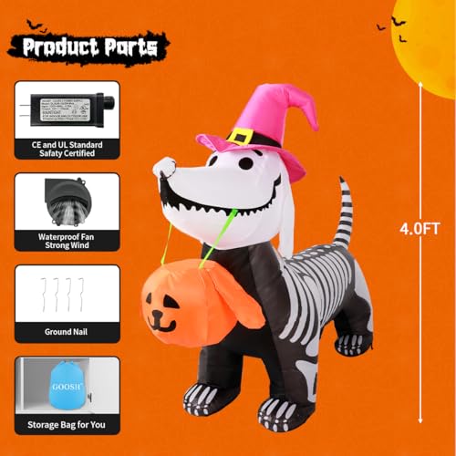 Halloween Inflatable Skeleton Puppy 5.5FT | Outdoor Yard Decoration with LED Lights