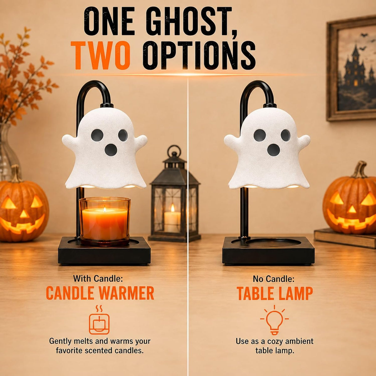 Ghost Candle Warmer Lamp with Timer & Dimmer – Cute Halloween Decor