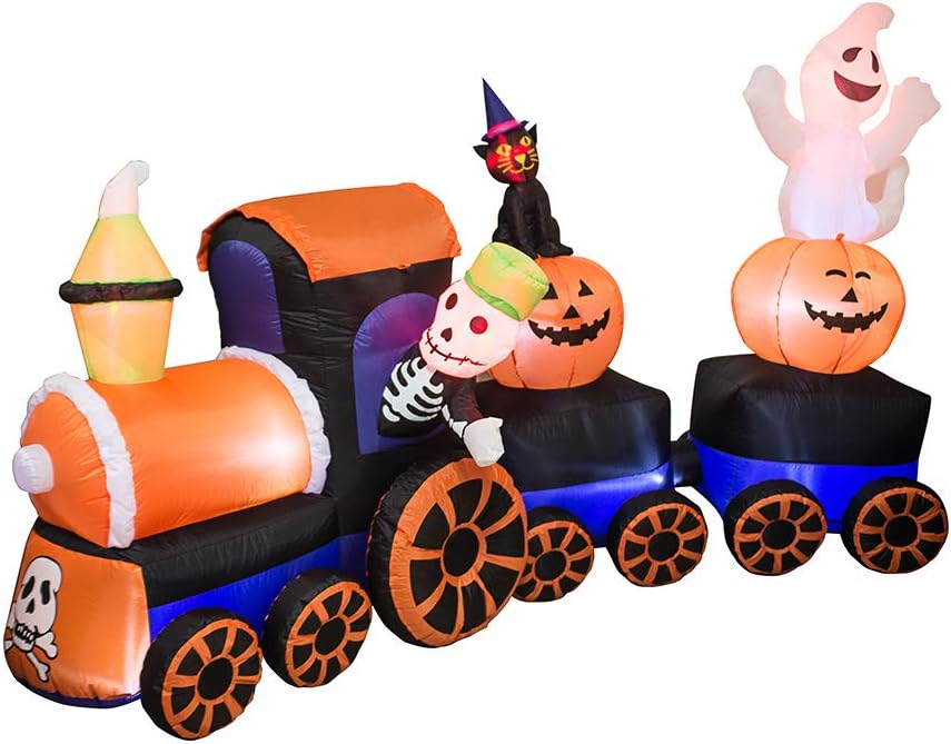 9FT Halloween Inflatable Train | Outdoor Yard Decoration with Ghosts & Pumpkin