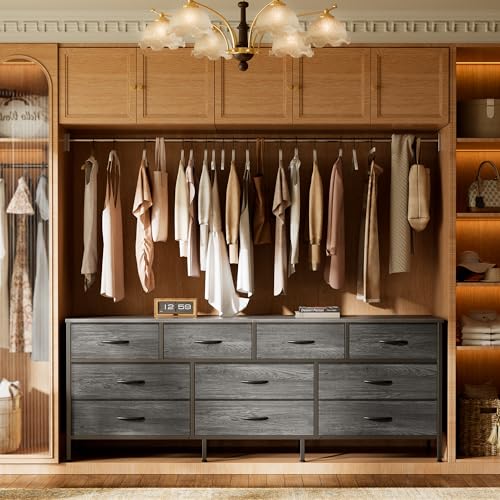 10 Drawer Fabric Dresser with Wood Top – Doubles as a 63" TV Stand