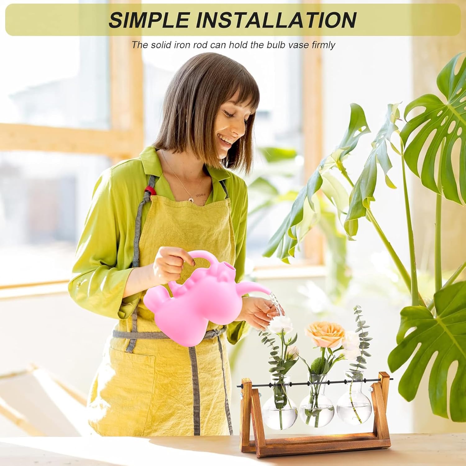 Glass Propagation Station | Wooden Stand with 3 Bulb Vases for Plant Cuttings