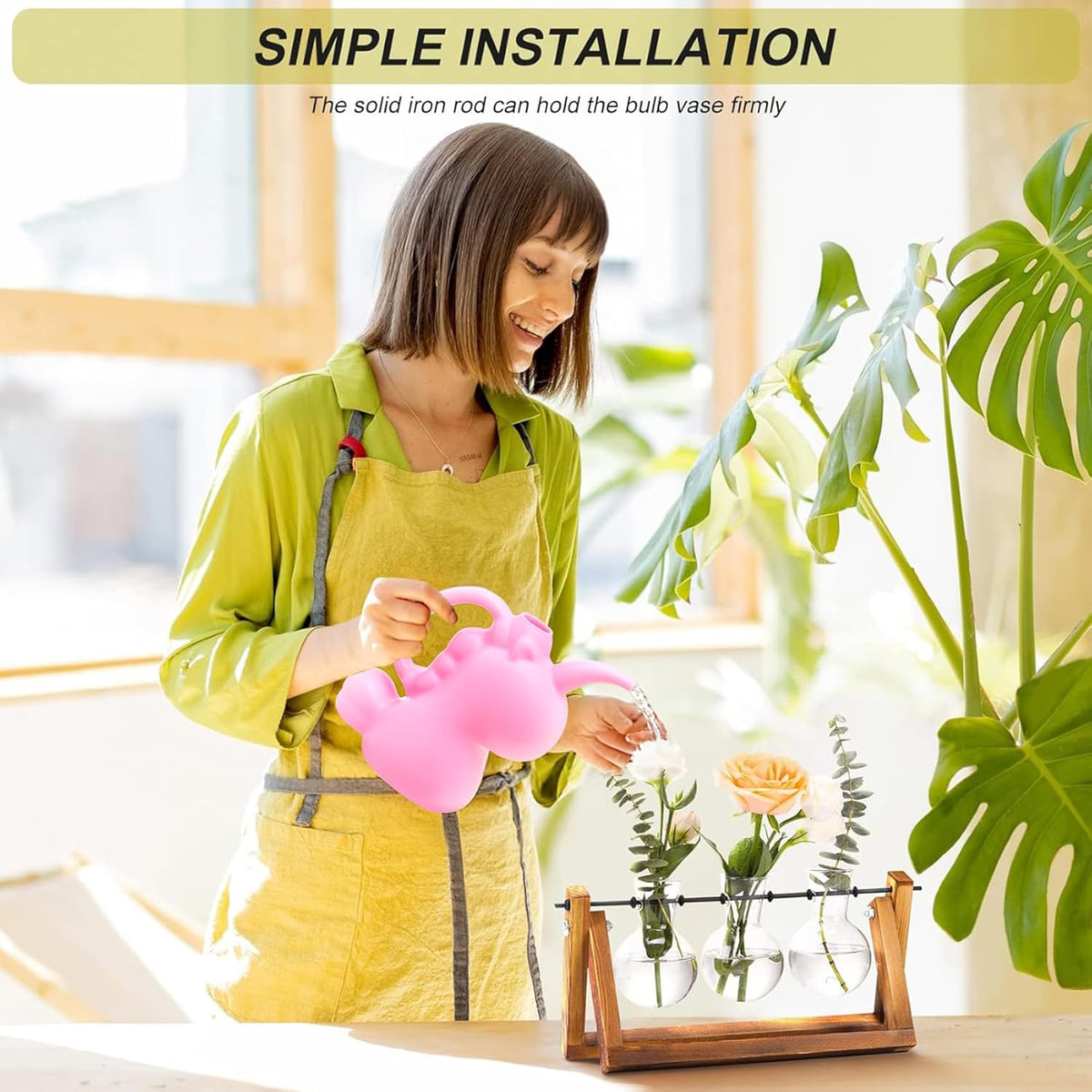 Glass Propagation Station | Wooden Stand with 3 Bulb Vases for Plant Cuttings