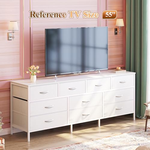 10 Drawer Fabric Dresser with Wood Top – Doubles as a 63" TV Stand