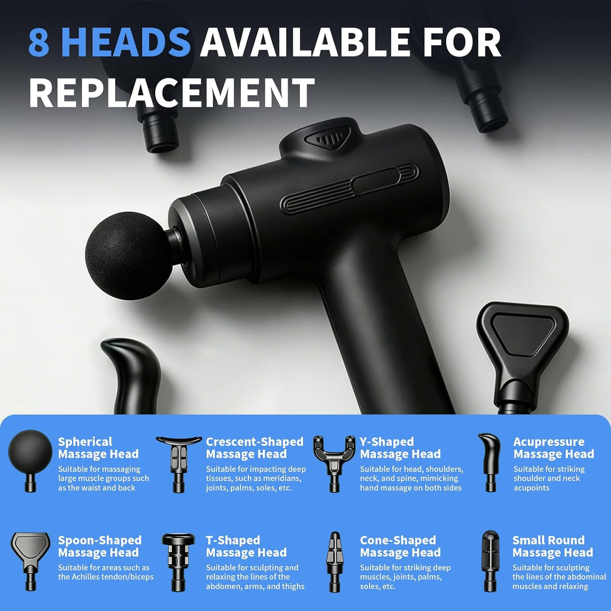 Massage Gun Deep Tissue | 6 Speeds, 8 Heads, Quiet Brushless Percussion Massager