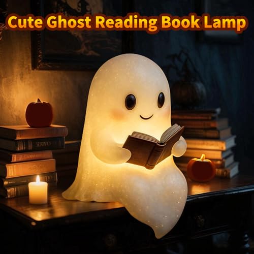 Halloween Ghost Reading Book Lamp | Resin Ghost Figurine Night Light Decor