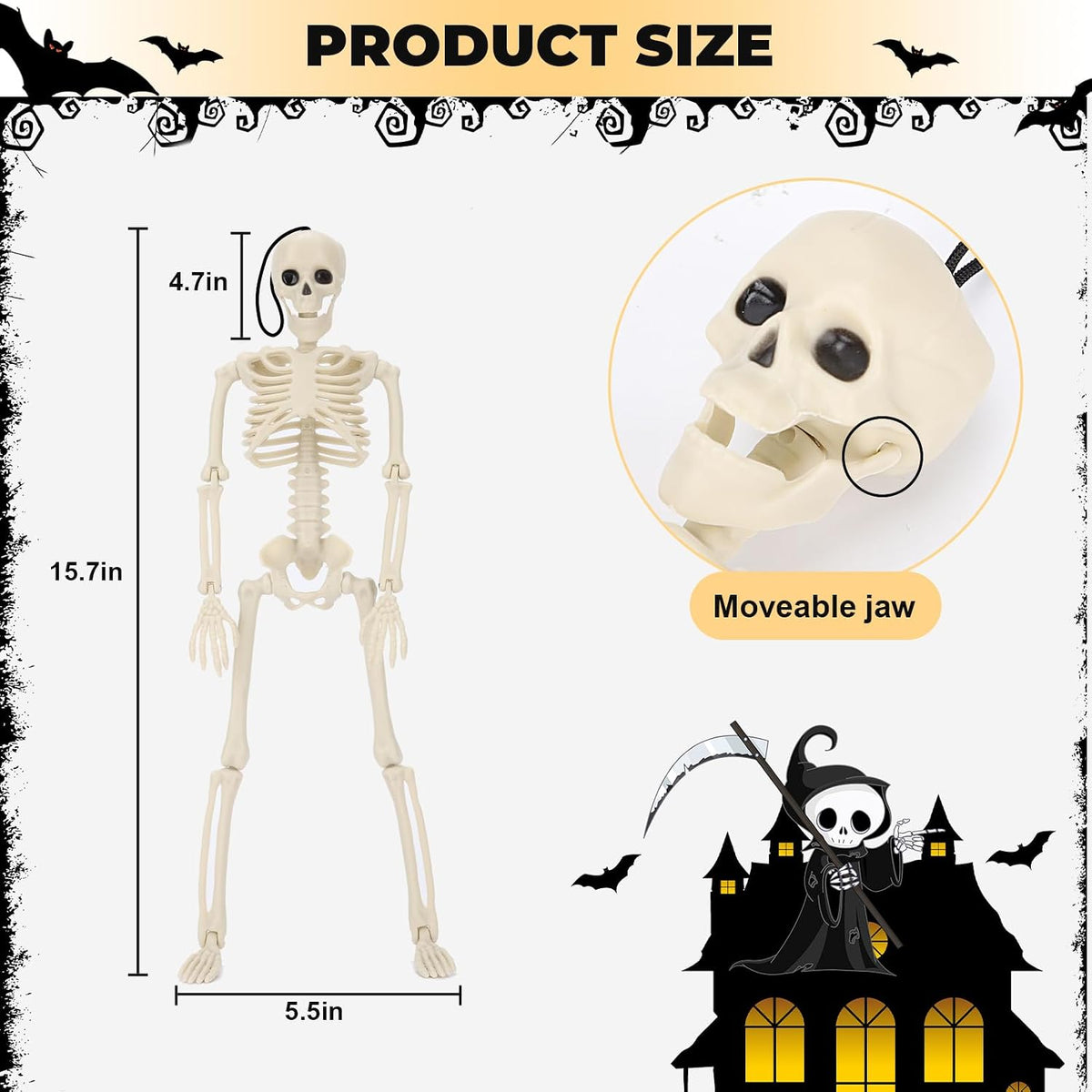 Posable Skeleton Halloween Decorations – 5pc Set, 16 Inch