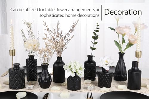 Black Glass Bud Vases Set of 12 – Vintage Etched Mini Vases for Decor & Weddings