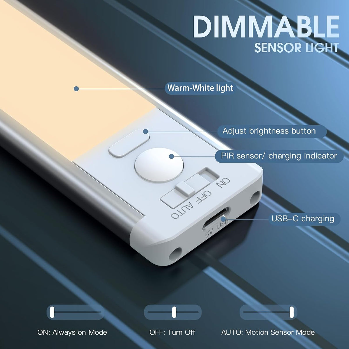 Motion Sensor Under Cabinet Light | Rechargeable Dimmable LED Closet Light