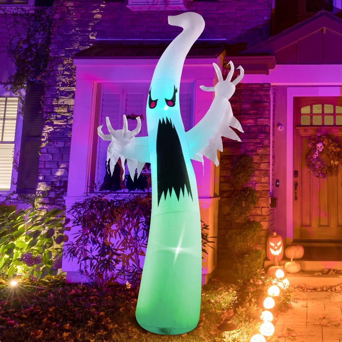 Halloween Inflatable Ghost 6FT / 12FT | Outdoor Yard Decoration with Colorful LEDs & Red Eyes