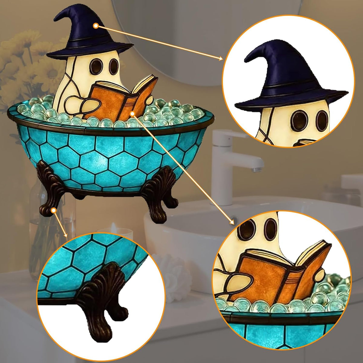 Halloween Ghost Bubble Bath Lamp | Reading Ghost Figurine Night Light