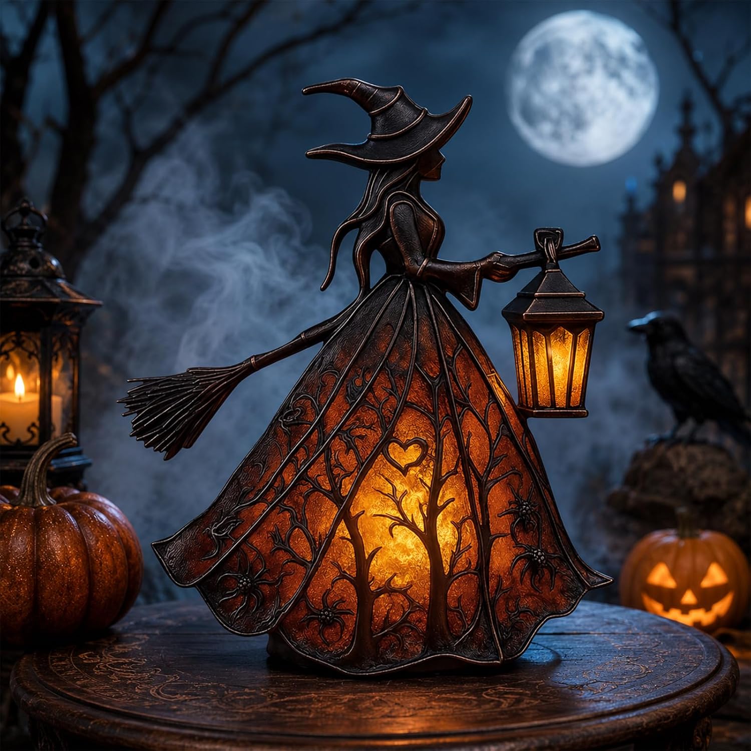 Witch Hat Halloween Table Lamp – Gothic Resin Accent Light