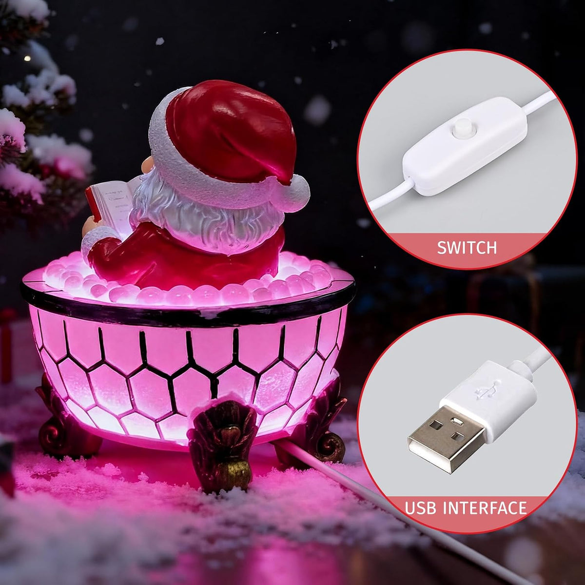 Santa Claus Bubble Bath Lamp | Christmas Reading Figurine Night Light