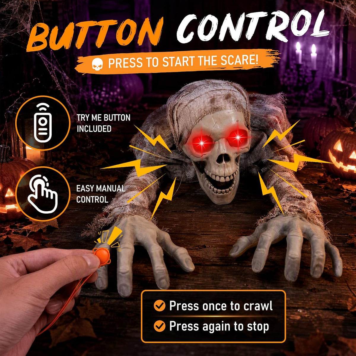 Crawling Zombie Animatronic | Sound-Activated Halloween Prop