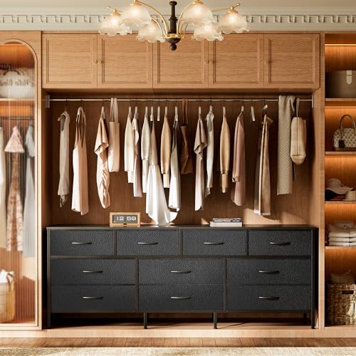 10 Drawer Fabric Dresser with Wood Top – Doubles as a 63" TV Stand