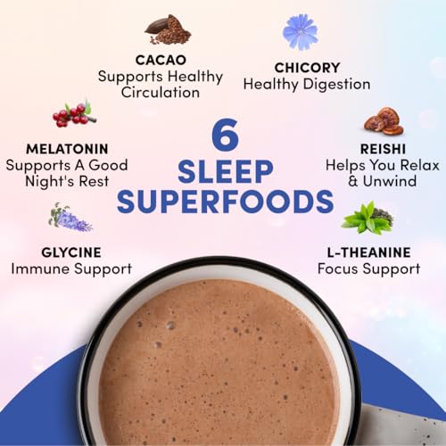 Mushroom Hot Cocoa with Melatonin, Reishi & L-Theanine – Nighttime Cacao Drink Mix (20 Servings)