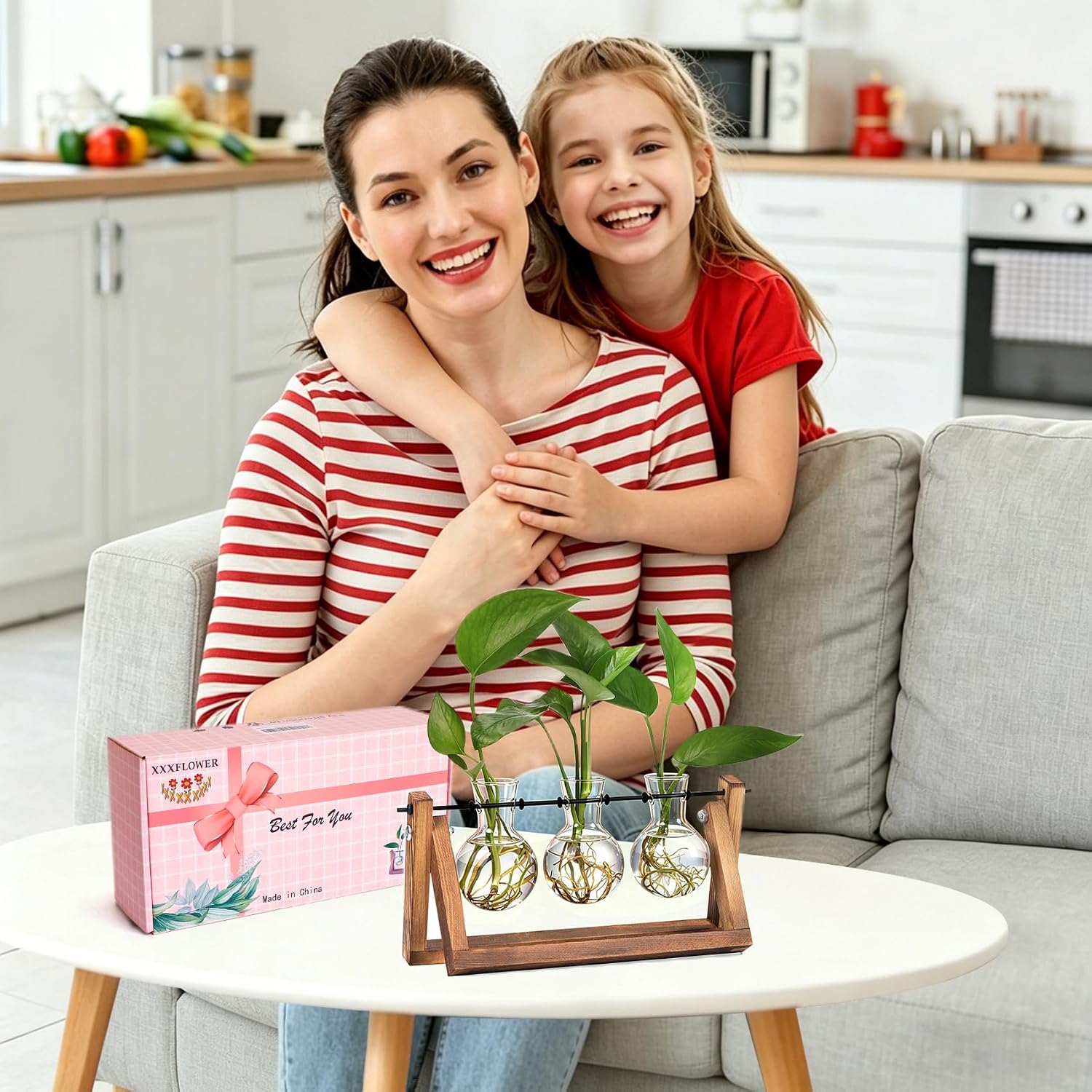 Glass Propagation Station | Wooden Stand with 3 Bulb Vases for Plant Cuttings