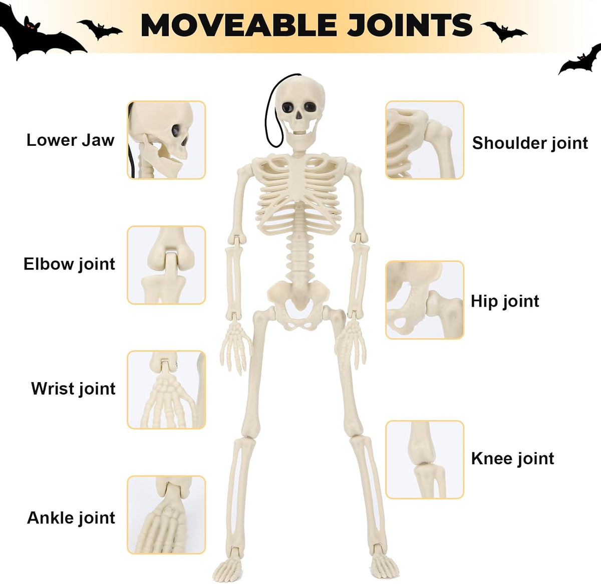 Posable Skeleton Halloween Decorations – 5pc Set, 16 Inch