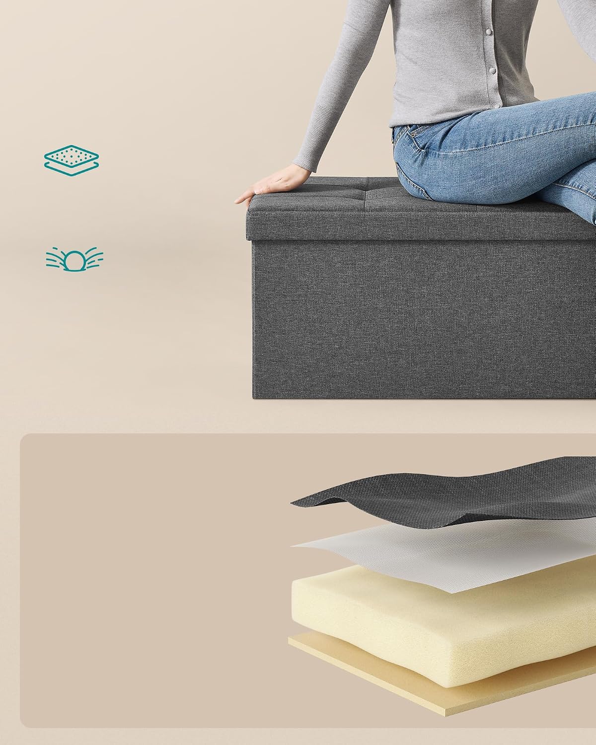 Storage Ottoman Bench 43" – Foldable Tufted Bench with 35 Gallon Storage