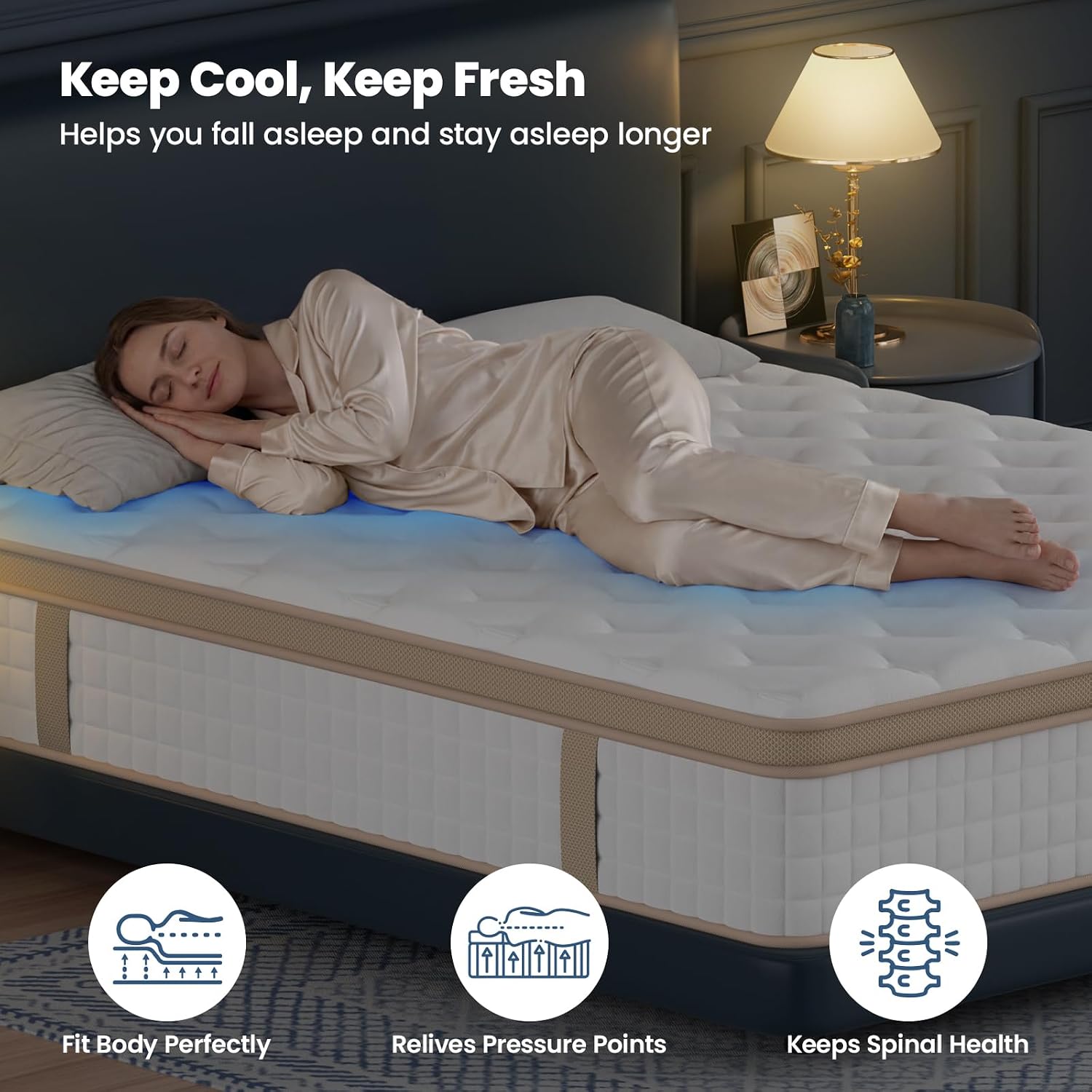 12 Inch Queen Hybrid Mattress – Zoned Support, Cooling Gel Foam, Fiberglass-Free