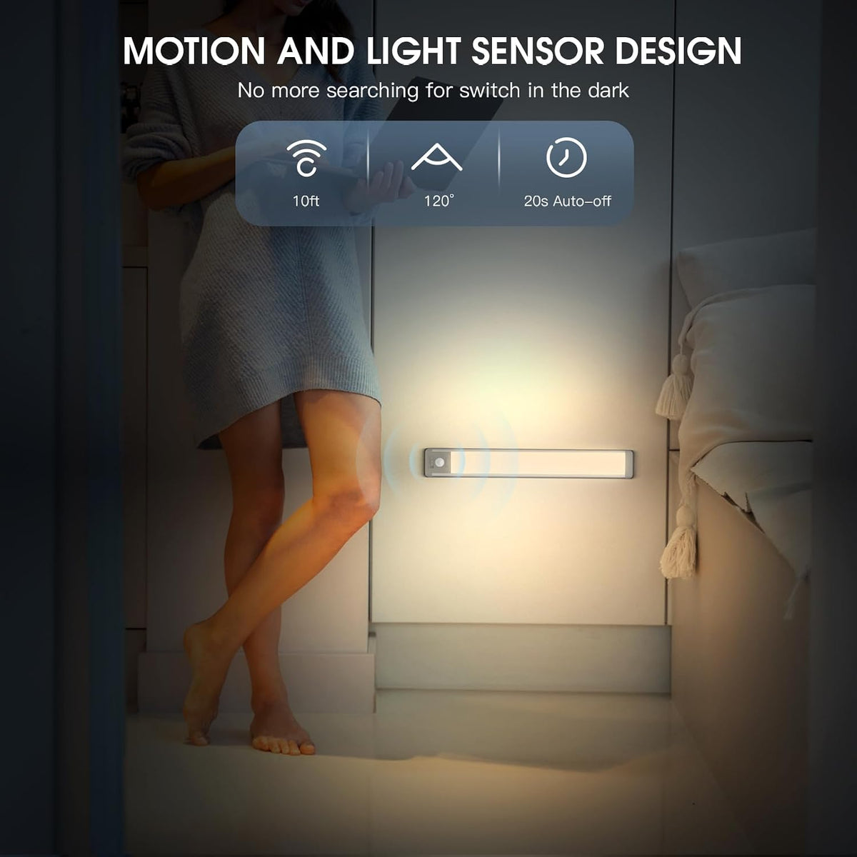 Motion Sensor Under Cabinet Light | Rechargeable Dimmable LED Closet Light