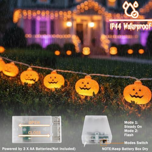 Pumpkin String Lights – 20 LED, Waterproof, Battery Operated Halloween Decor