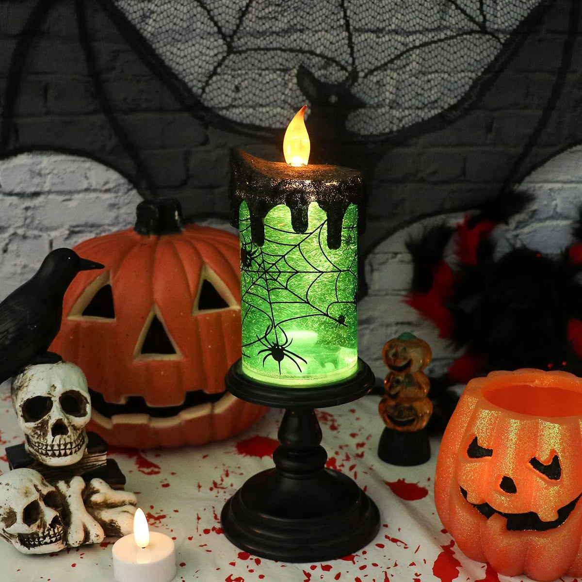 Halloween Snow Globe Candle | Spinning Glitter Flameless Candle with Timer
