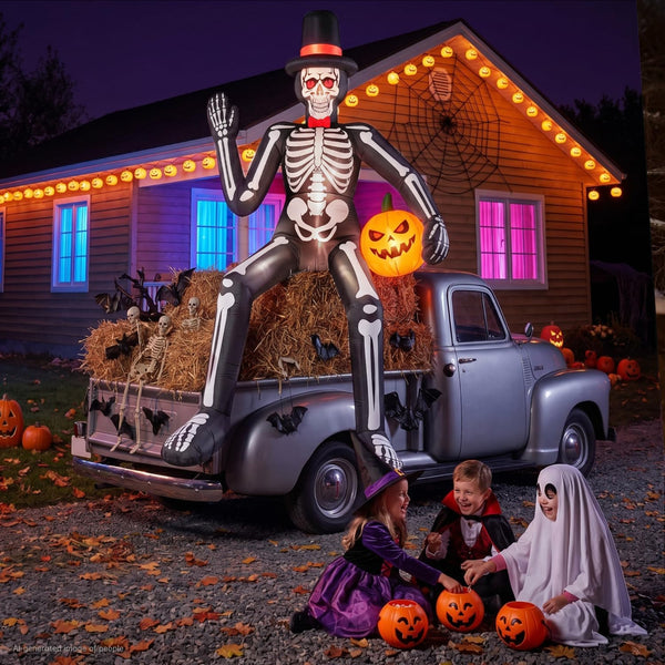14ft Halloween inflatable sitting skeleton yard decoration
