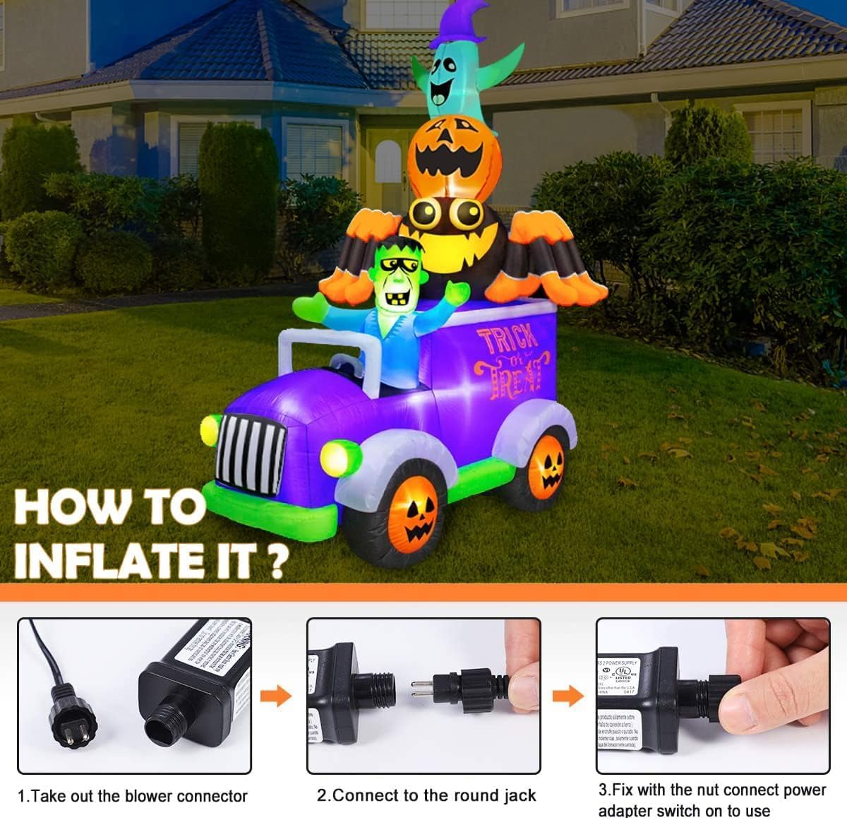 Halloween Inflatable Frankenstein in Car | 8FT Outdoor Yard Decoration with Lights