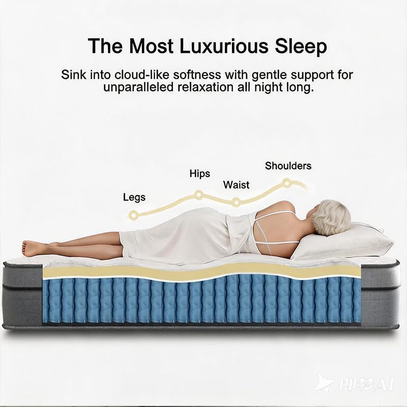 10 Inch Queen Hybrid Mattress – Soft Plush Pocket Coil Mattress in a Box