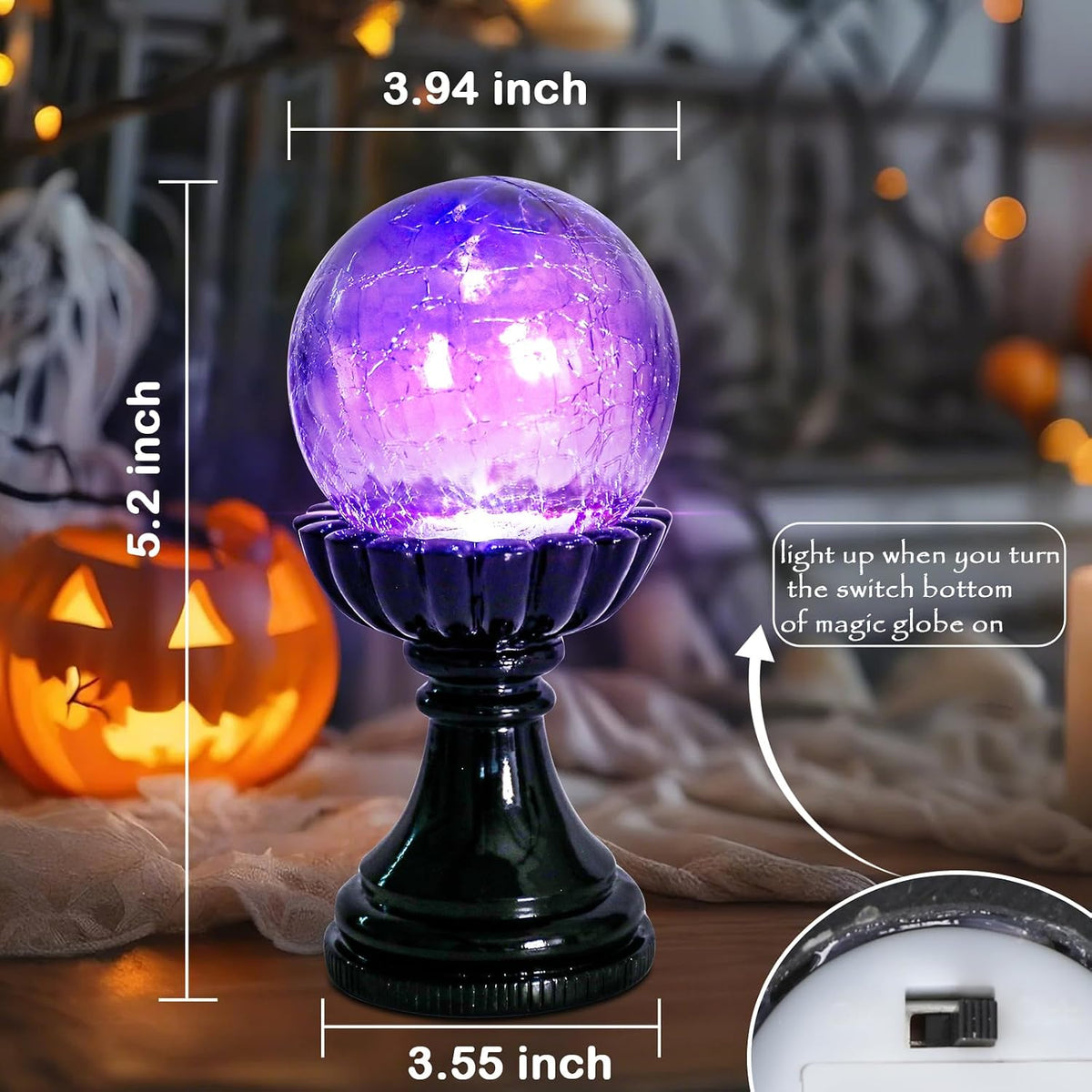 Halloween Crystal Ball Light | Purple LED Witch Decor Lamp for Indoor Decorations