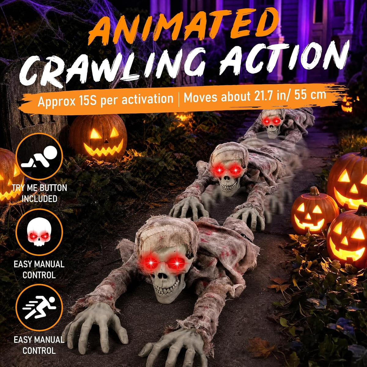 Crawling Zombie Animatronic | Sound-Activated Halloween Prop