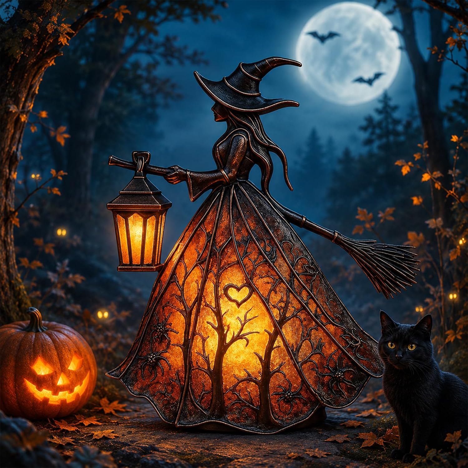 Witch Hat Halloween Table Lamp – Gothic Resin Accent Light