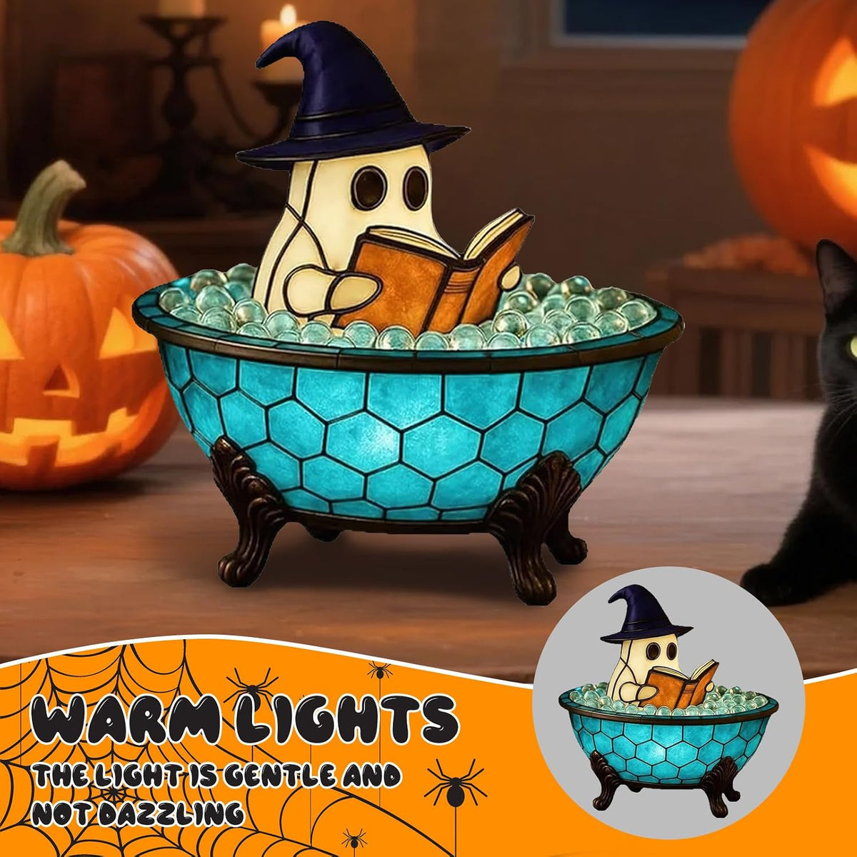 Halloween Ghost Bubble Bath Lamp | Reading Ghost Figurine Night Light