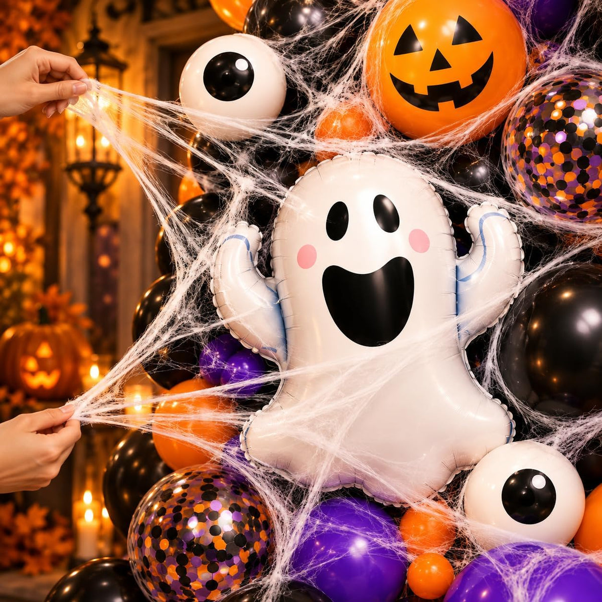 156pc Halloween Balloon Arch Kit with Spider Webs & Themed Balloons