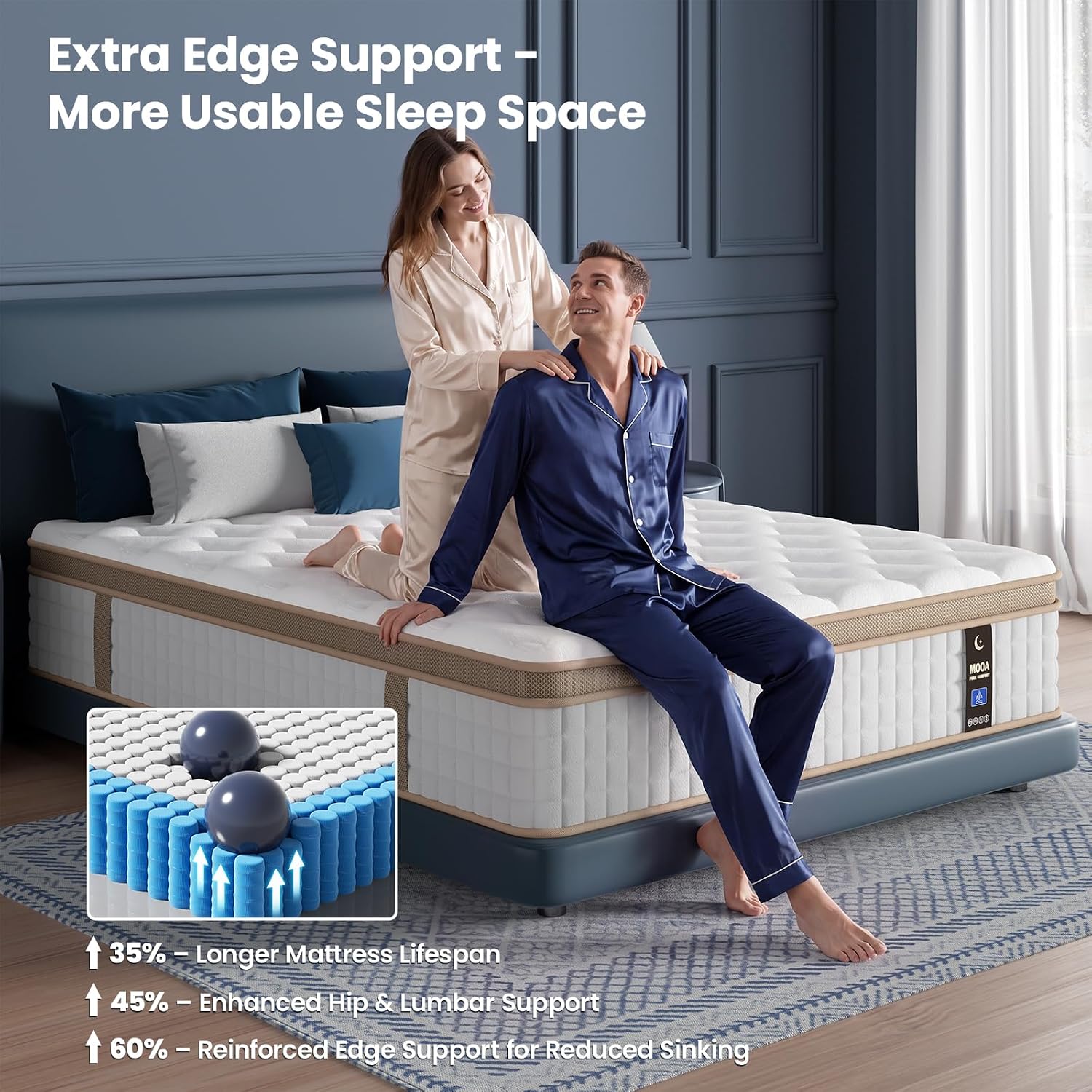 12 Inch Queen Hybrid Mattress – Zoned Support, Cooling Gel Foam, Fiberglass-Free