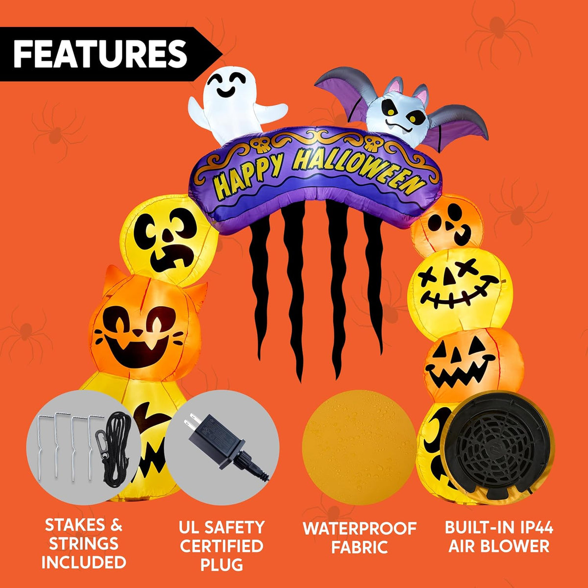 8FT Halloween Inflatable Pumpkin Archway | UL Certified Outdoor Yard Decoration