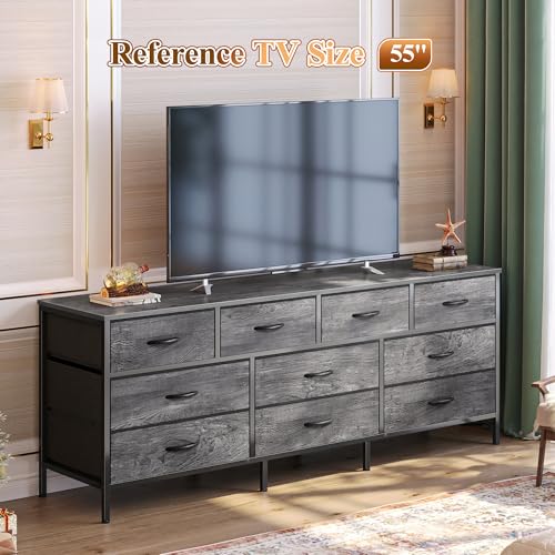 10 Drawer Fabric Dresser with Wood Top – Doubles as a 63" TV Stand