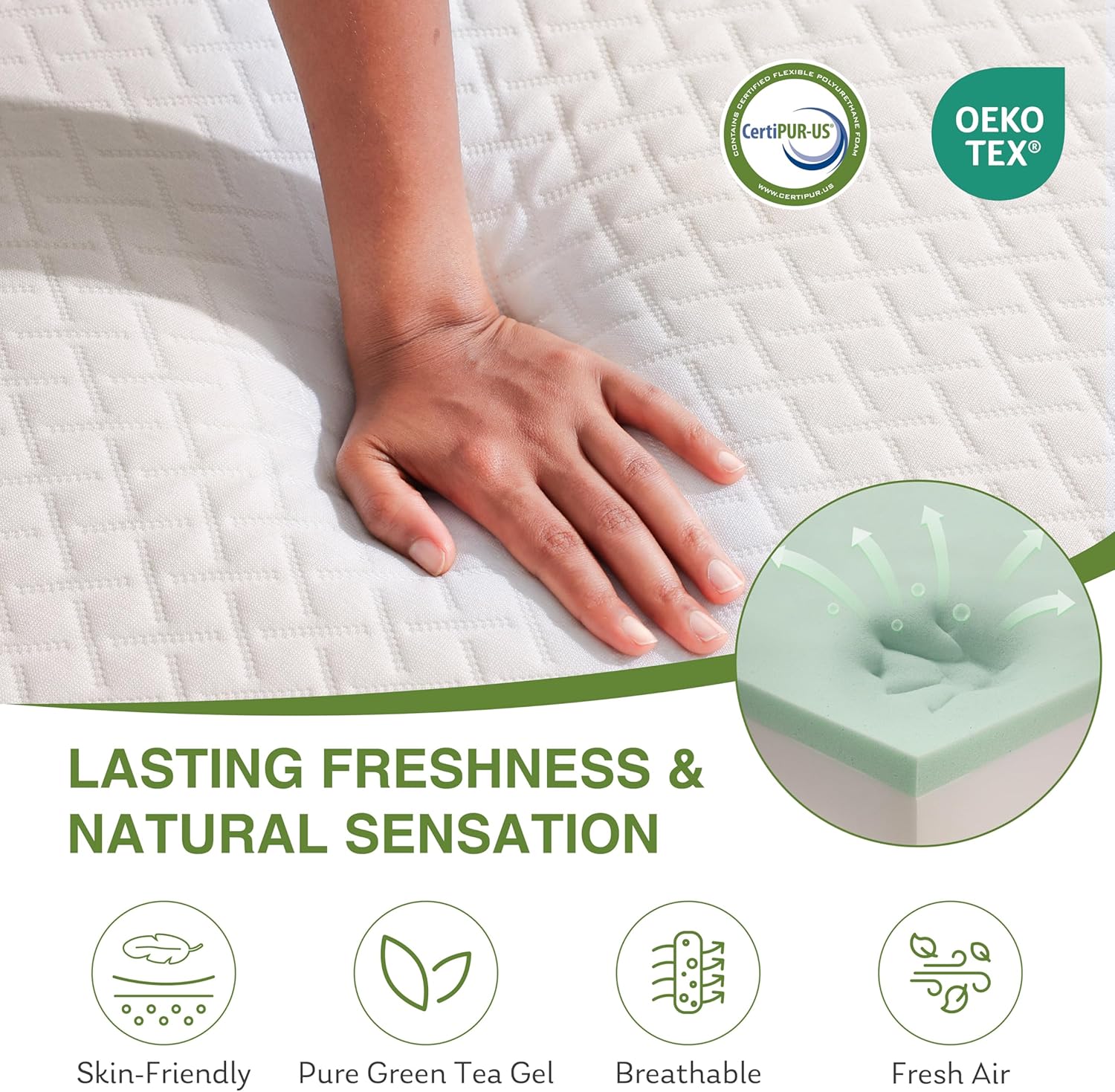 EGOHOME Full Size Green Tea Memory Foam Mattress – Cooling & Pressure Relieving