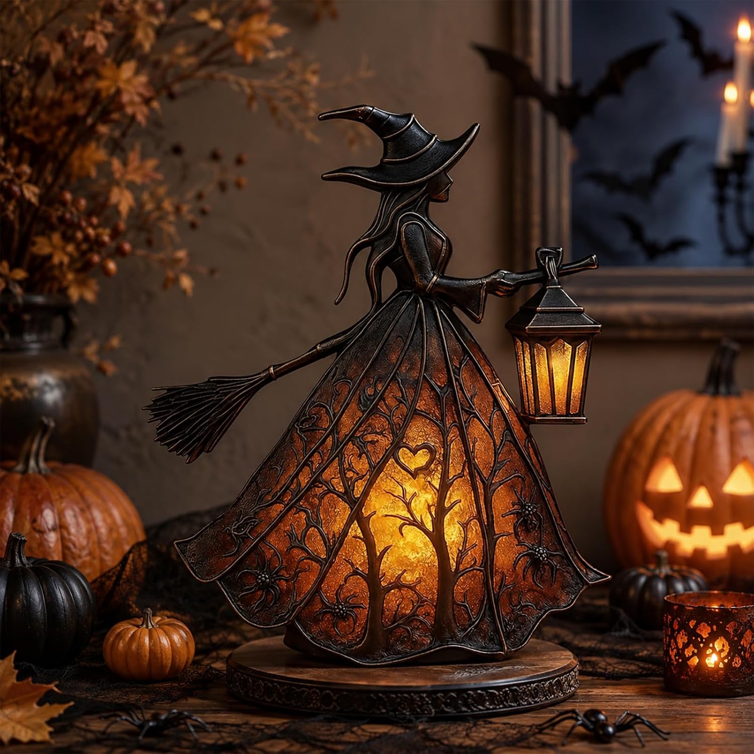 Witch Hat Halloween Table Lamp – Gothic Resin Accent Light