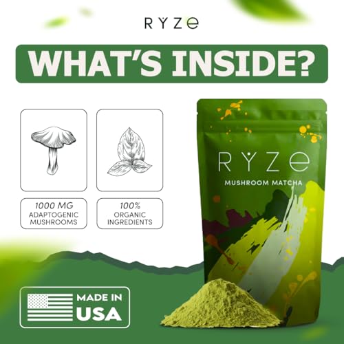 RYZE Mushroom Matcha | 30 Servings, 6 Adaptogenic Mushrooms with L-Theanine