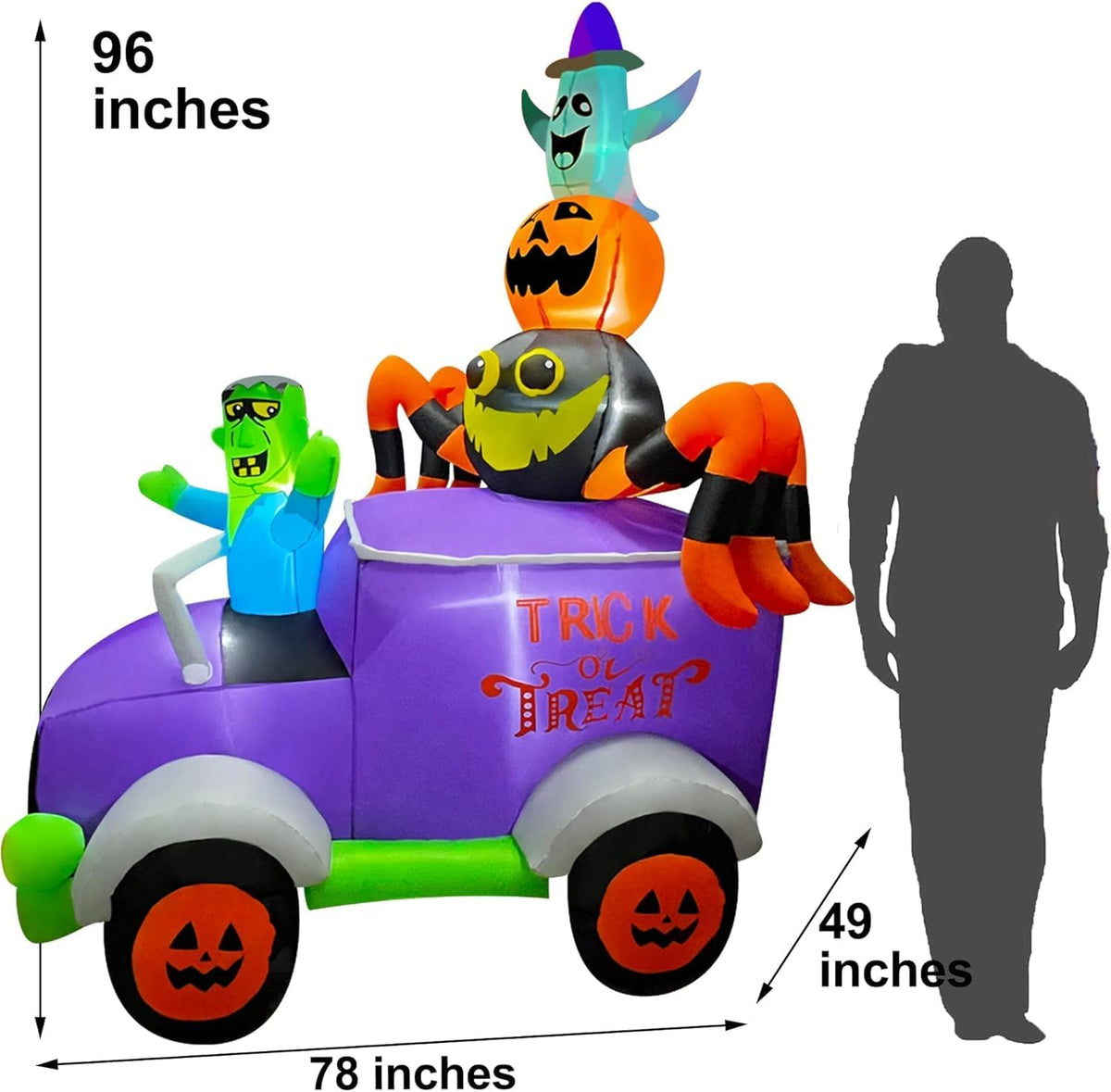 Halloween Inflatable Frankenstein in Car | 8FT Outdoor Yard Decoration with Lights